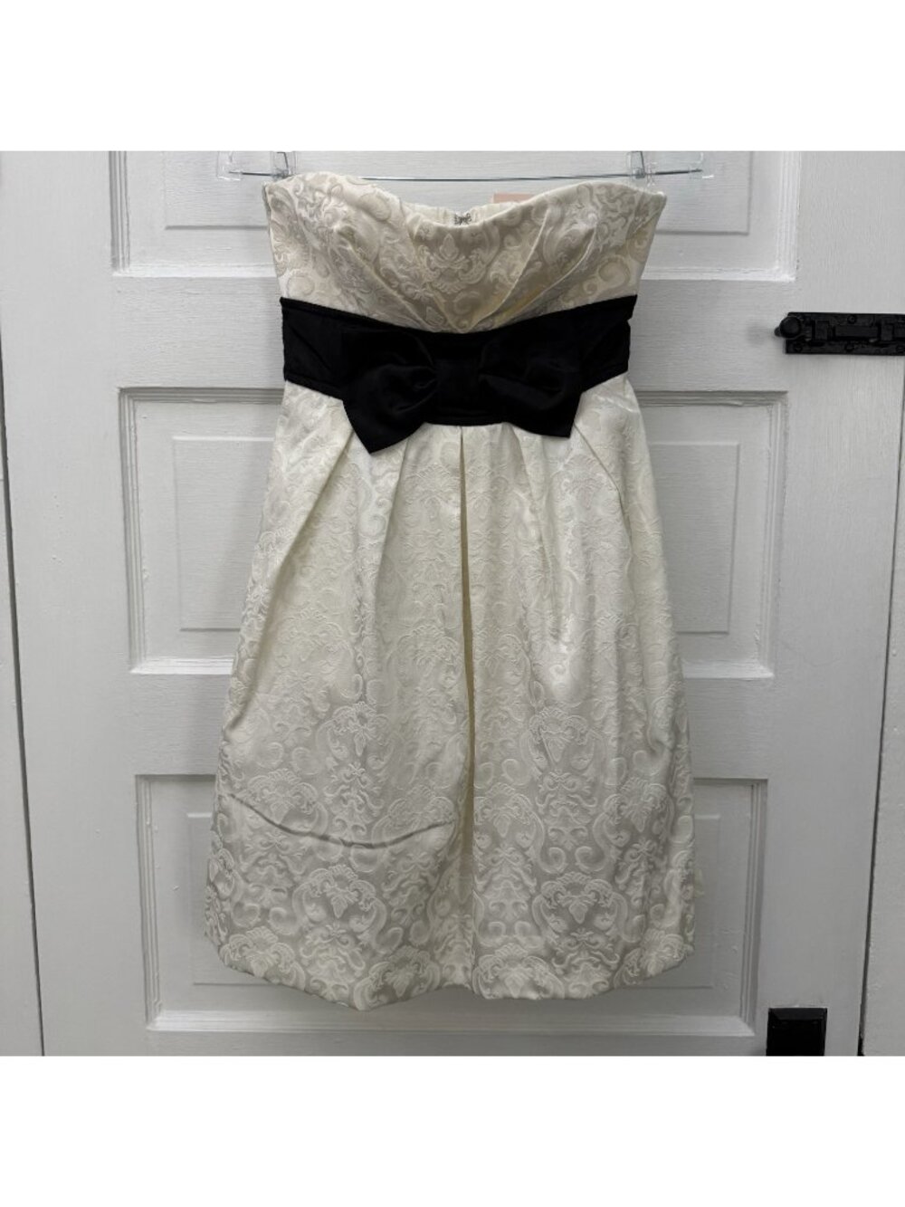 Speechless Juniors 3 Ivory Damask Strapless Bow Fit Flare Party Dress NWT